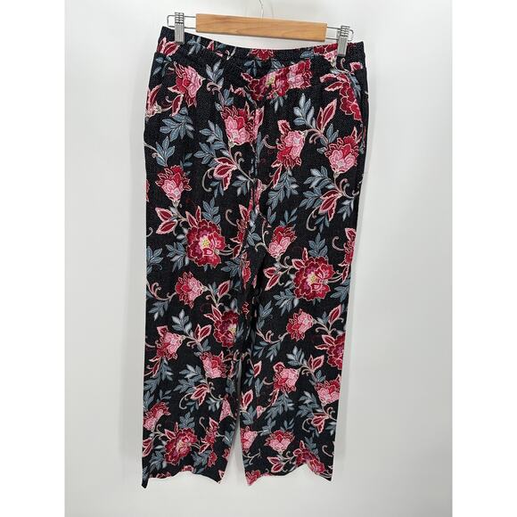 LOFT Black Blue Tropical Floral Print Wide Leg Pants Women's Size Small S NWT - Picture 1 of 9